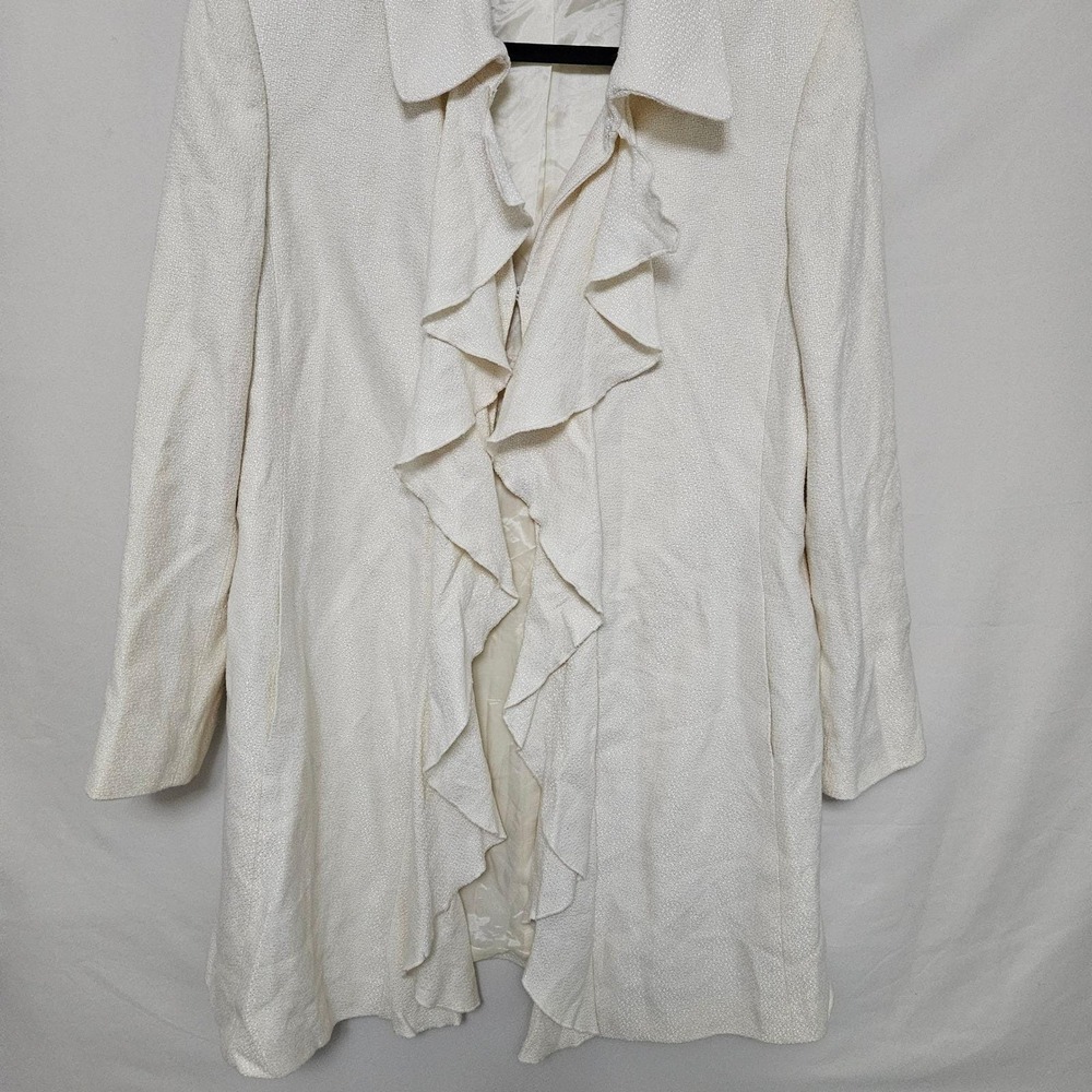 Tahari Arthur S Levine Ivory Ruffle Bouclé Blazer Y2K Petite 14P Office Chic - Picture 3 of 14